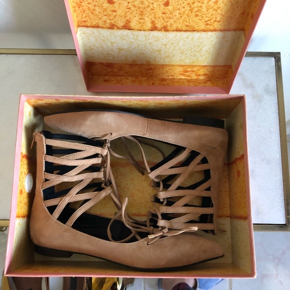 Jeffery Campbell Atrium Camel Gladiator Flats - Picture 4 of 8